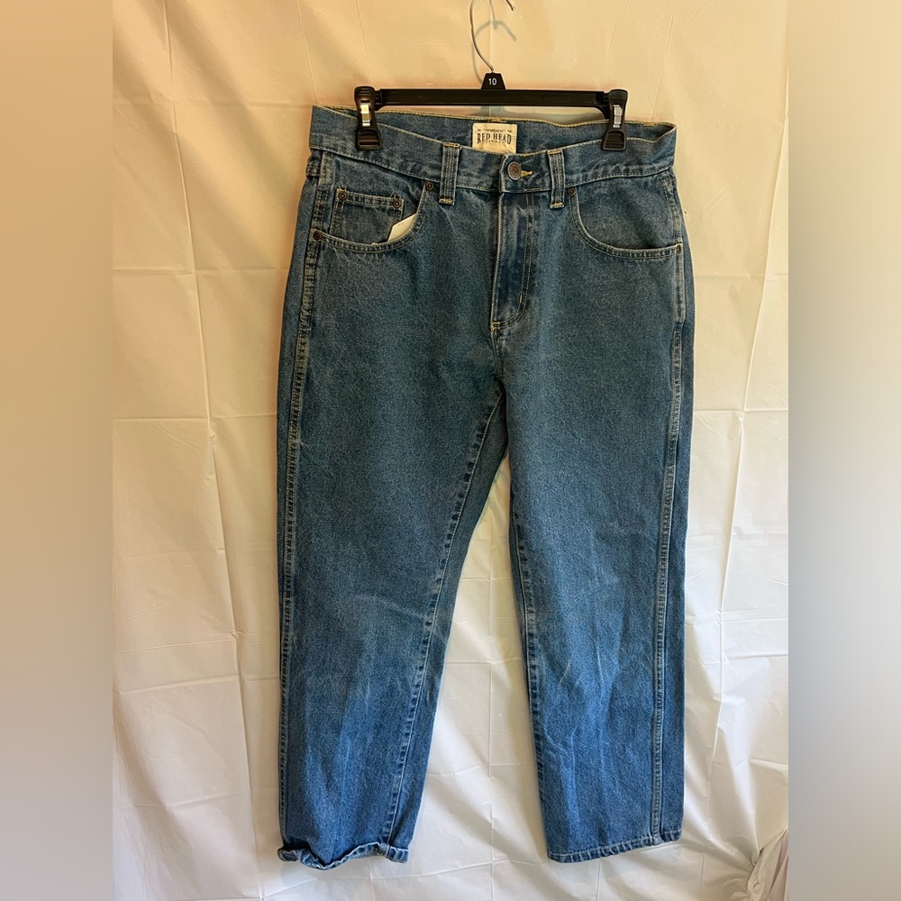 Red Head Straight Leg Blue Jeans